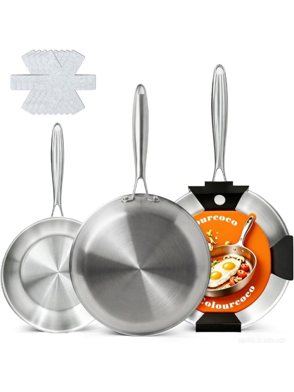 Non-Stick Tri-Ply Stainless Steel Frying Pan Set - 8, 10, 12 Inch Cookware